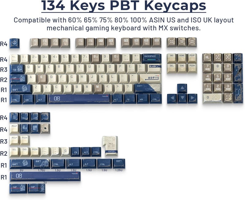 Hkfos أغطية مفاتيح أنمي يابانية XVX - أغطية لوحة مفاتيح PBT الكلاسيكية، أغطية مفاتيح بتقنية الصباغة، مجموعة أغطية مفاتيح بروفايل شيري، 134 مفتاح لمفاتيح ميكانيكية - فقط أغطية المفاتيح - Image 2